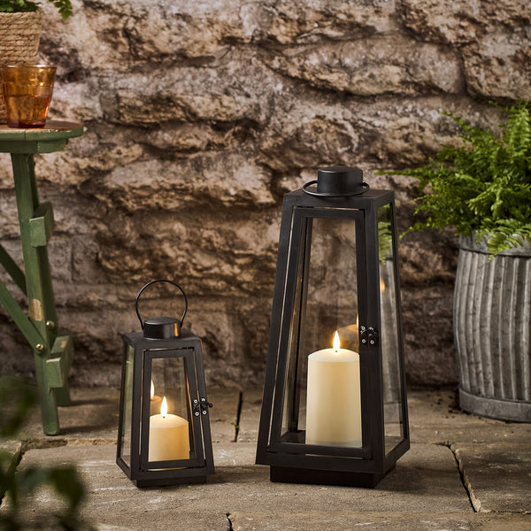 Large Capri Garden Lantern with LED Candle – Black Metal Outdoor Lantern for Patios & Gardens