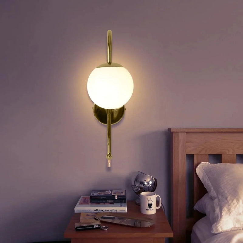 Wall Light – Modern Gold Wall Lamp with Frosted Glass Globe for Bedrooms & Living