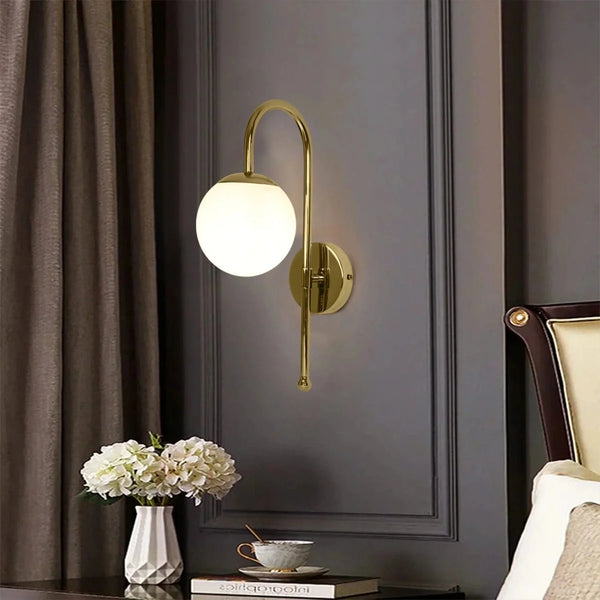 Wall Light – Modern Gold Wall Lamp with Frosted Glass Globe for Bedrooms & Living