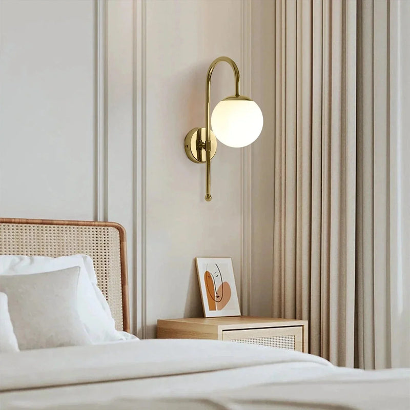 Wall Light – Modern Gold Wall Lamp with Frosted Glass Globe for Bedrooms & Living