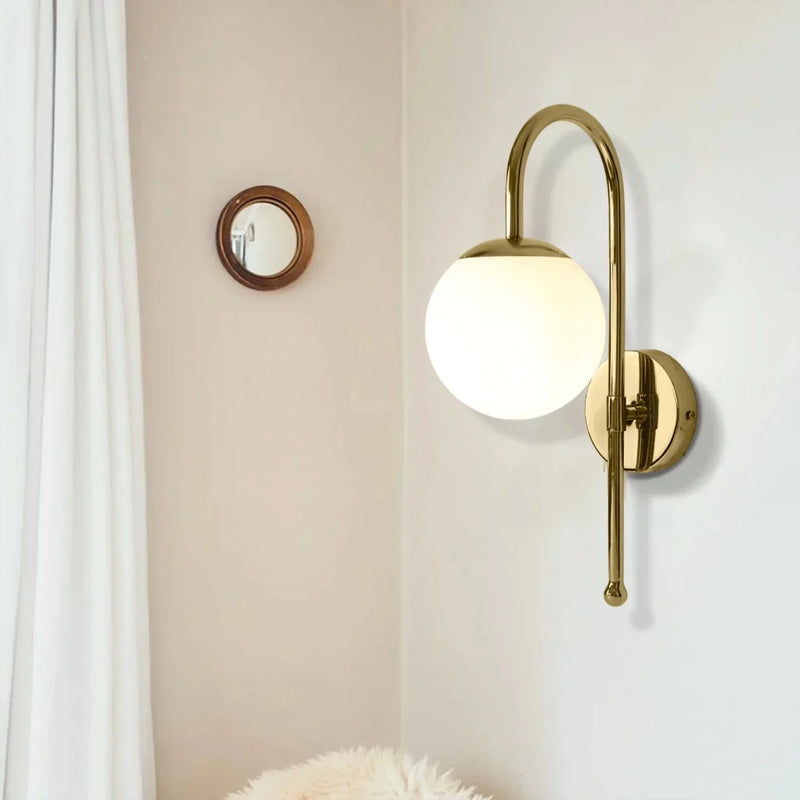 Wall Light – Modern Gold Wall Lamp with Frosted Glass Globe for Bedrooms & Living