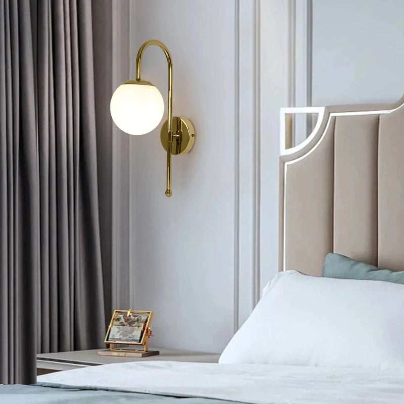 Wall Light – Modern Gold Wall Lamp with Frosted Glass Globe for Bedrooms & Living