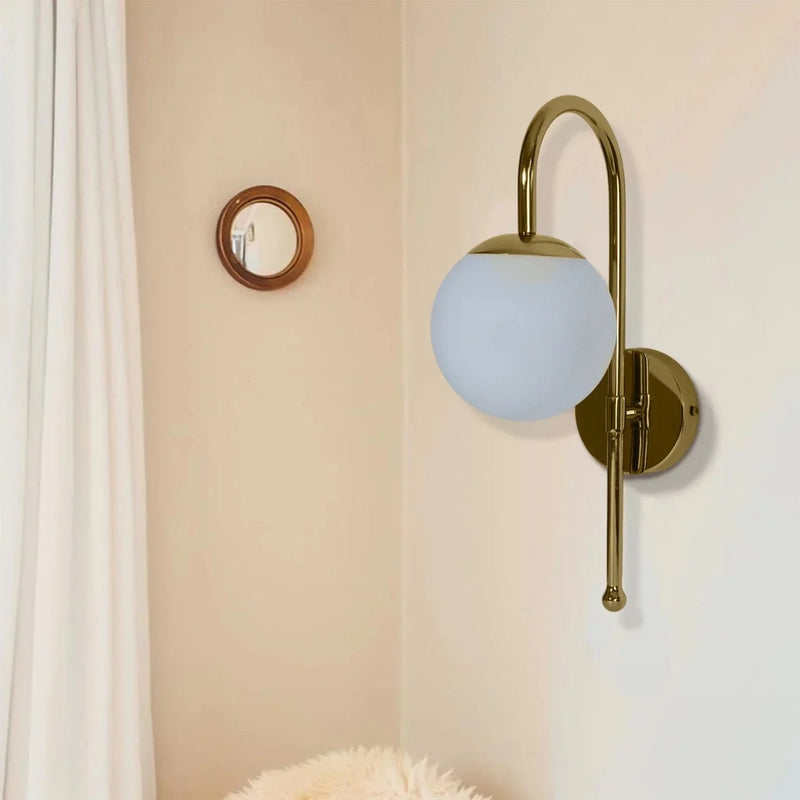 Wall Light – Modern Gold Wall Lamp with Frosted Glass Globe for Bedrooms & Living