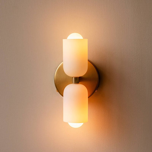 Modern Wall Light with Dual Glass Shades – Sleek Up-Down Design for Bedroom and Living Room