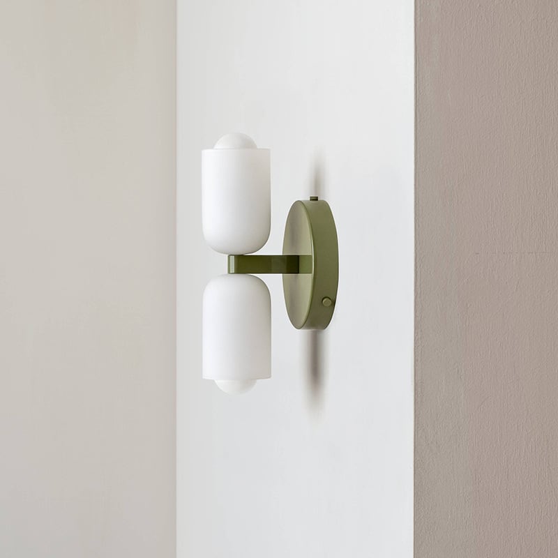 Modern Wall Light with Dual Glass Shades – Sleek Up-Down Design for Bedroom and Living Room