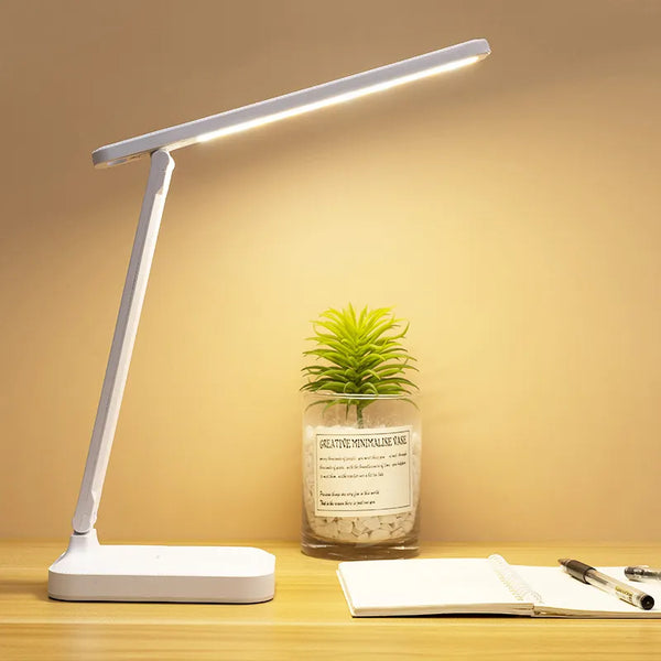 6000mAh Rechargeable LED Desk Lamp – USB Foldable Touch Lamp with Eye Protection, 3-Colour Dimmable Light and Phone Holder