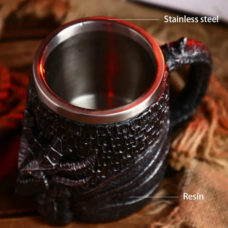 Medieval Dragon Stainless Steel Tankard – Unique Gothic Resin Mug for Coffee, Tea, or Beer