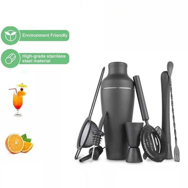 8-Piece Matte Black Stainless Steel Cocktail Shaker Set – Professional Bar Tool Kit for Home and Parties