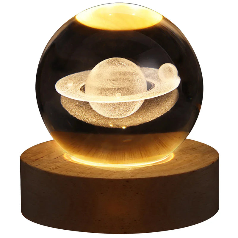 3D Galaxy Crystal Ball Lamp – Illuminated Planet Night Light with Wooden Base