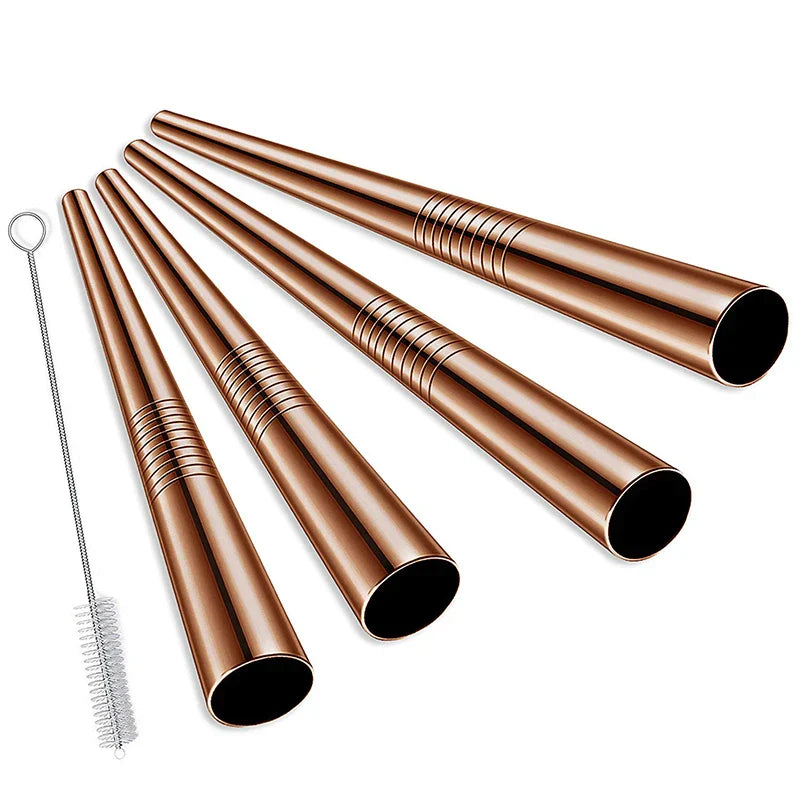 Extra-Wide Stainless Steel Straws for Bubble Tea – Reusable Drinking Straws with Cleaning