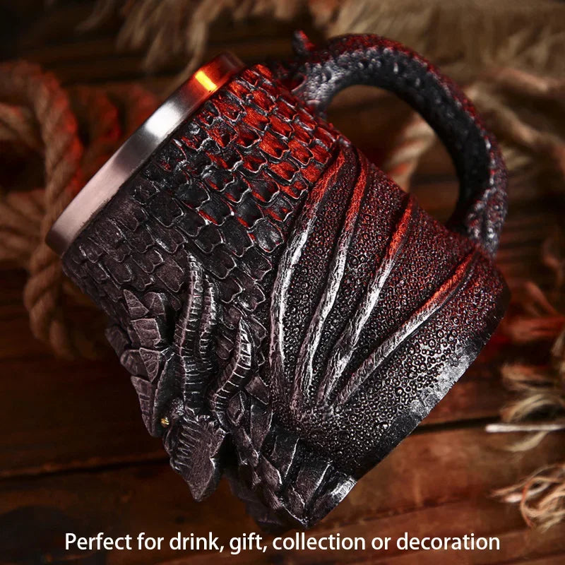 Medieval Dragon Stainless Steel Tankard – Unique Gothic Resin Mug for Coffee, Tea, or Beer