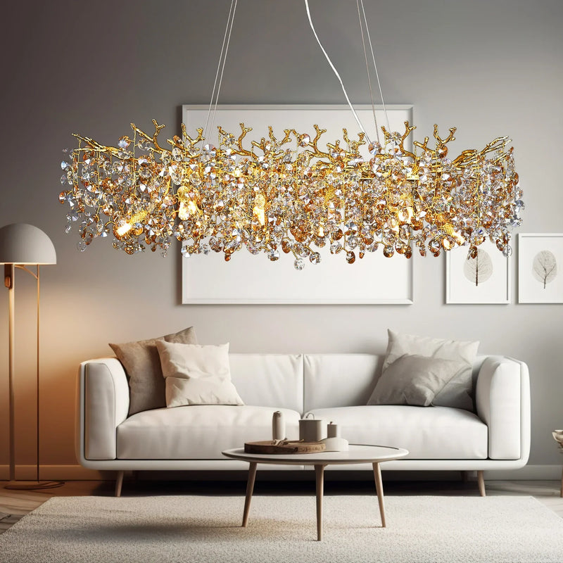 Luxurious Crystal Pendant Light – Gold Chandelier for Dining Rooms, Restaurants & Kitchens in Modern Design