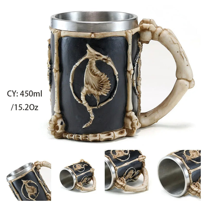 Medieval Dragon Stainless Steel Tankard – Unique Gothic Resin Mug for Coffee, Tea, or Beer