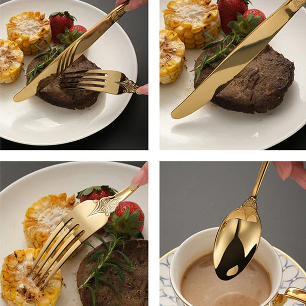 Elegant Gold-Plated Stainless Steel Cutlery Set – Luxury Tableware for Every Occasion