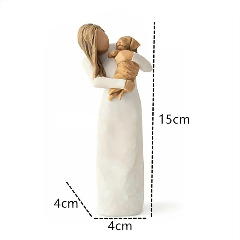 Resin Angel Sculpture – Decorative Figurines for the Home, Father with Child and Dog