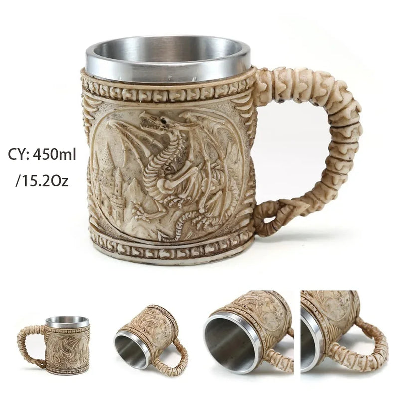 Medieval Dragon Stainless Steel Tankard – Unique Gothic Resin Mug for Coffee, Tea, or Beer