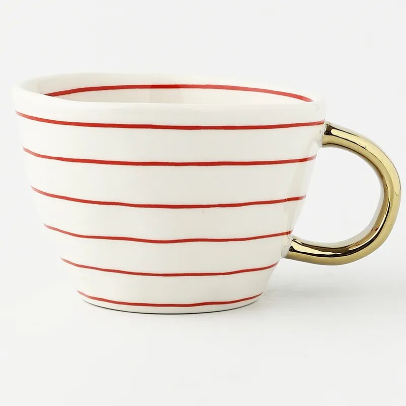 Luxurious Geometric Ceramic Mug with Gold Handle – Modern Coffee Cup for Everyday Elegance