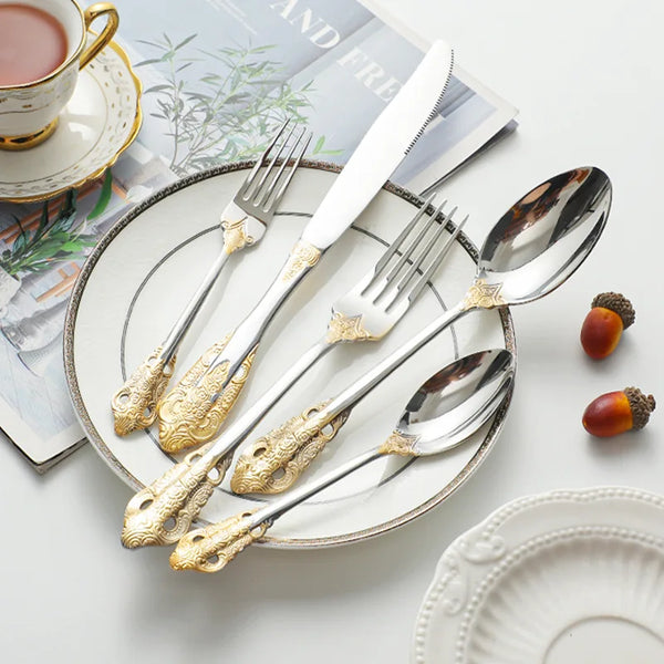 Elegant Gold-Plated Stainless Steel Cutlery Set – Luxury Tableware for Every Occasion