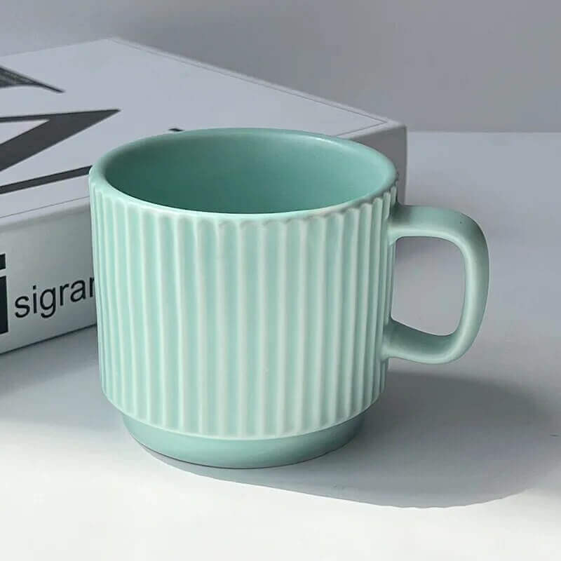 Nordic-Inspired Ceramic Mug – Elegant Ribbed Design for Coffee and Tea Lovers