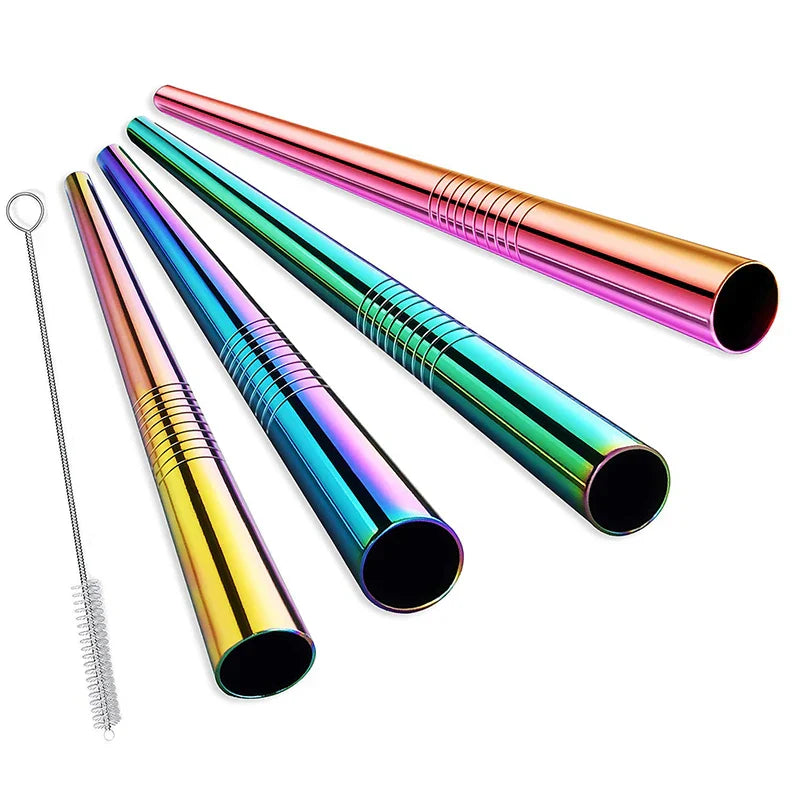 Extra-Wide Stainless Steel Straws for Bubble Tea – Reusable Drinking Straws with Cleaning