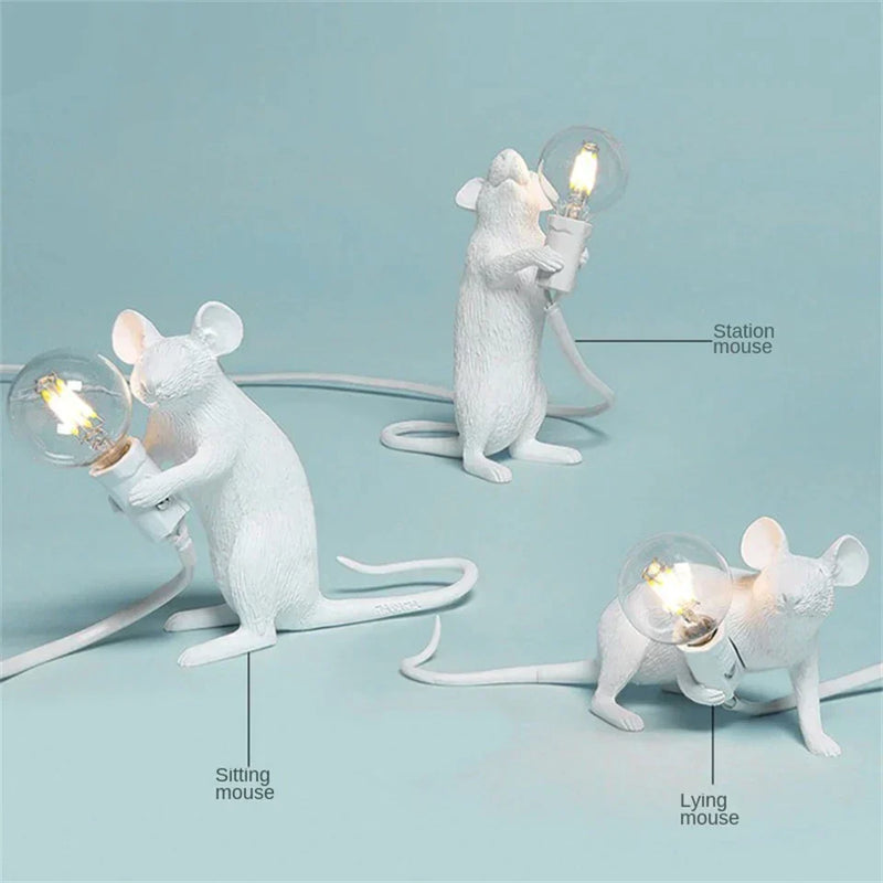 Modern Mouse-Shaped LED Table Lamps – Unique Resin Animal Night Lights for Home Décor