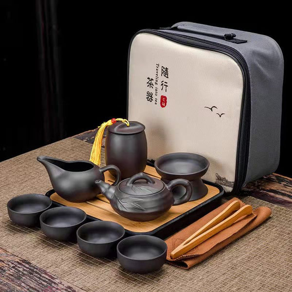 Elegant 9-Piece Retro Travel Kung Fu Tea Set – Premium Purple Clay Porcelain Teapot Set with Tea Strainer