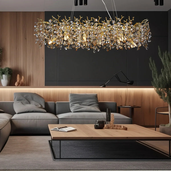 Luxurious Crystal Pendant Light – Gold Chandelier for Dining Rooms, Restaurants & Kitchens in Modern Design