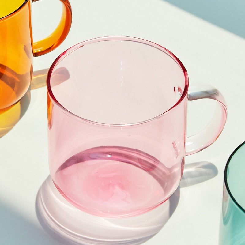 Heat-Resistant Coloured Glass Mug with Handle – Modern Nordic Design for Coffee, Milk, and Breakfast Beverages