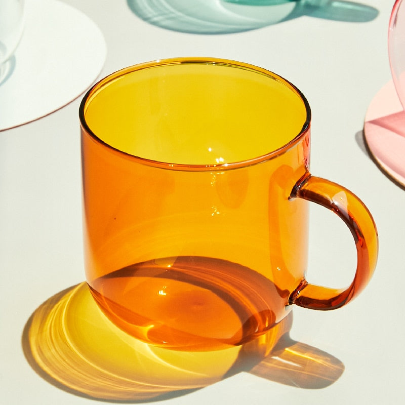 Heat-Resistant Coloured Glass Mug with Handle – Modern Nordic Design for Coffee, Milk, and Breakfast Beverages