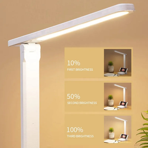 6000mAh Rechargeable LED Desk Lamp – USB Foldable Touch Lamp with Eye Protection, 3-Colour Dimmable Light and Phone Holder