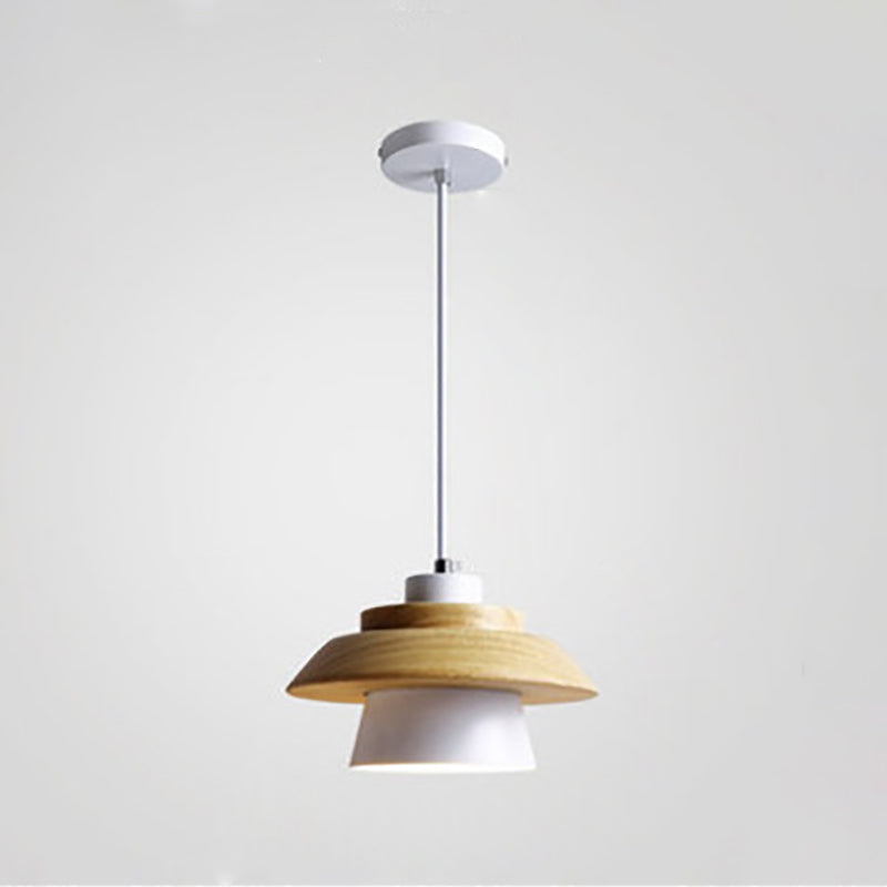 Modern Minimalist Macaron Pendant Light – Natural Wood and Iron Hanging Lamp for Living Room and Dining Spaces