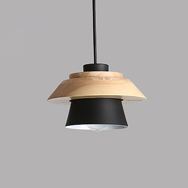 Modern Minimalist Macaron Pendant Light – Natural Wood and Iron Hanging Lamp for Living Room and Dining Spaces