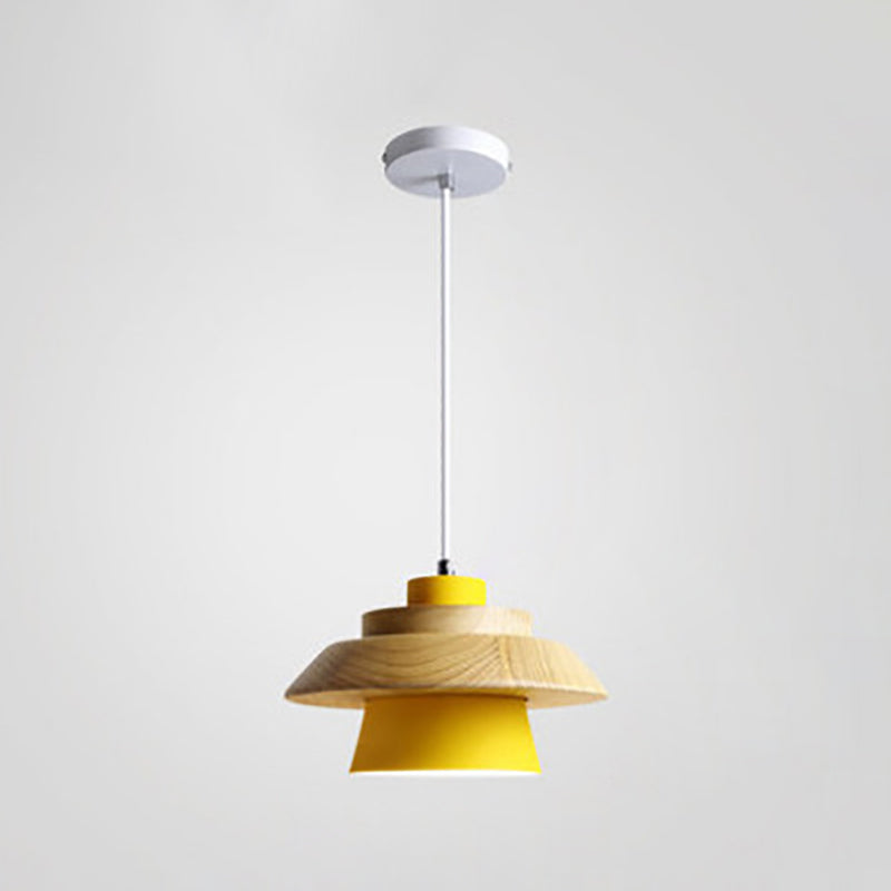 Modern Minimalist Macaron Pendant Light – Natural Wood and Iron Hanging Lamp for Living Room and Dining Spaces