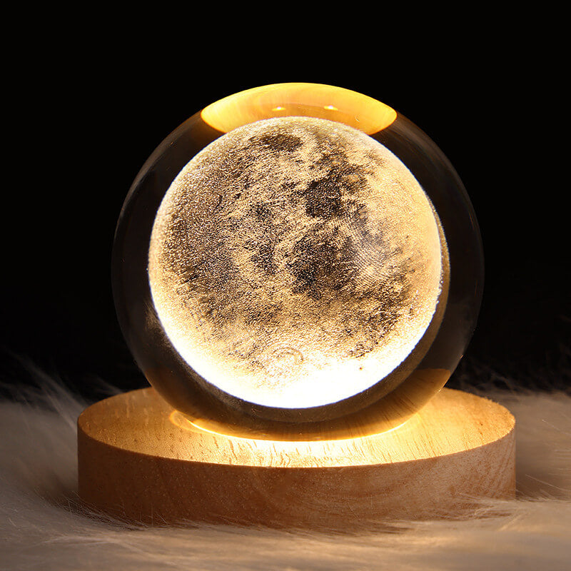 3D Crystal Galaxy LED Night Light – Saturn & Galaxy Design on Wooden Base