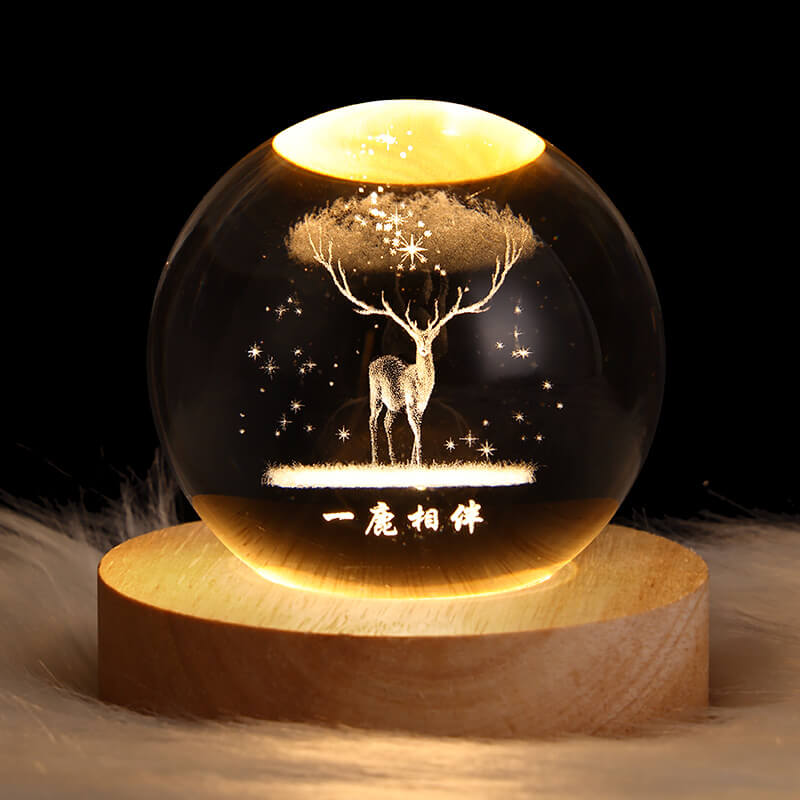 3D Crystal Galaxy LED Night Light – Saturn & Galaxy Design on Wooden Base