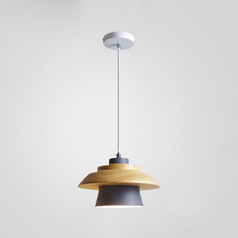 Modern Minimalist Macaron Pendant Light – Natural Wood and Iron Hanging Lamp for Living Room and Dining Spaces