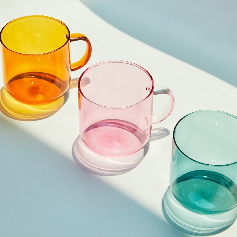 Heat-Resistant Coloured Glass Mug with Handle – Modern Nordic Design for Coffee, Milk, and Breakfast Beverages