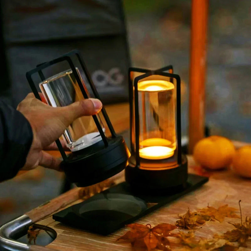 Elegant Portable LED Lantern with Wireless Charging Station – Modern Design for Indoors and Outdoors