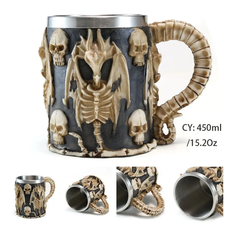 Medieval Dragon Stainless Steel Tankard – Unique Gothic Resin Mug for Coffee, Tea, or Beer