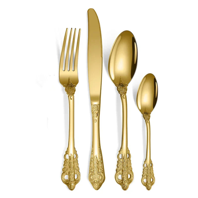 Elegant Gold-Plated Stainless Steel Cutlery Set – Luxury Tableware for Every Occasion