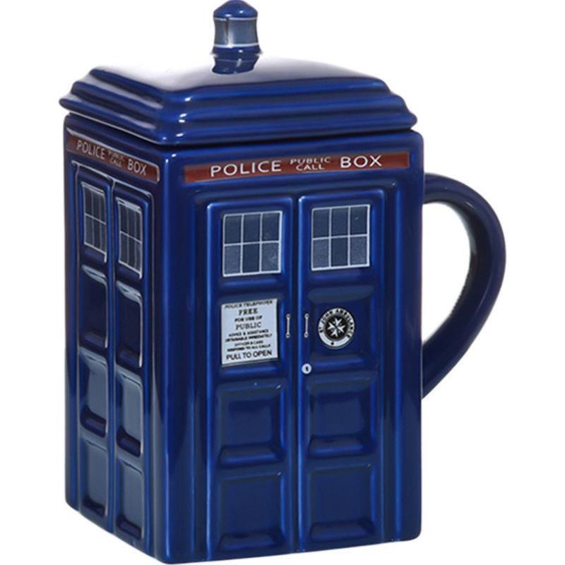 Police Box Ceramic Mug – Fun Coffee & Tea Cup with Spoon, Perfect Gift for Sci-Fi Fans