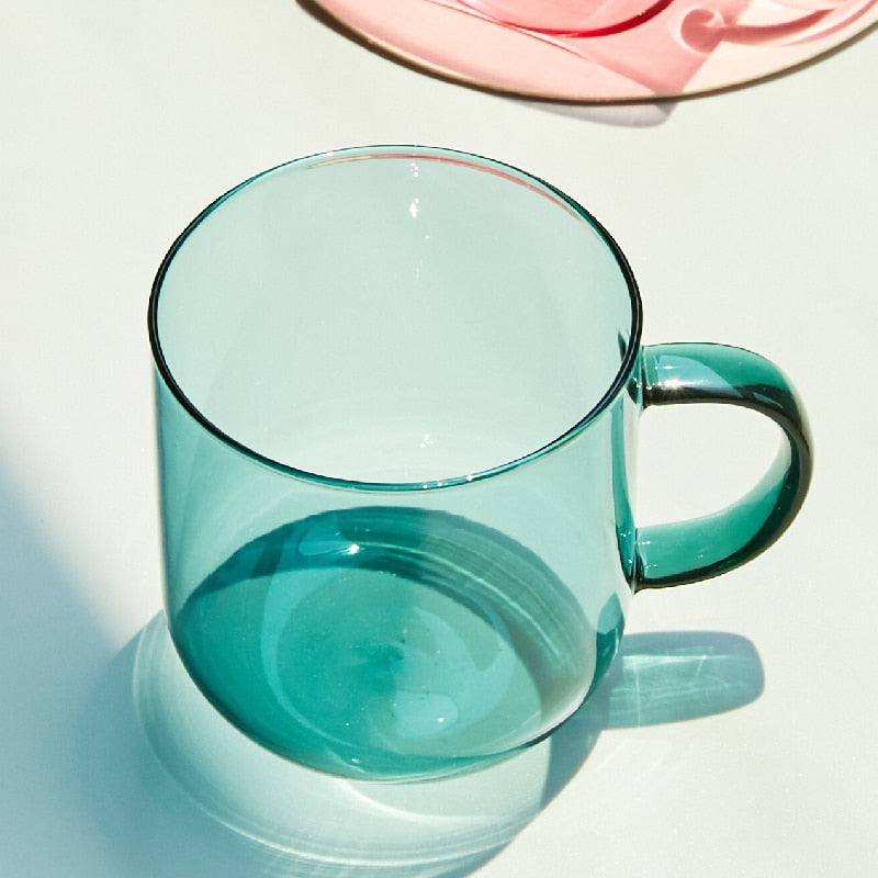 Heat-Resistant Coloured Glass Mug with Handle – Modern Nordic Design for Coffee, Milk, and Breakfast Beverages