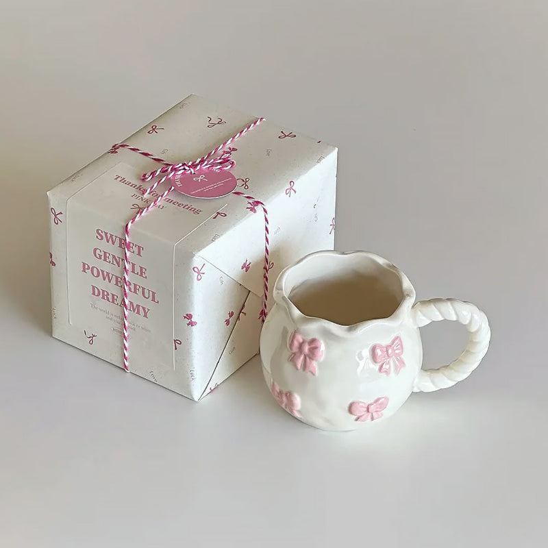 Handcrafted Bow Ceramic Mug – Charming Ribbon-Design Coffee & Tea Cup