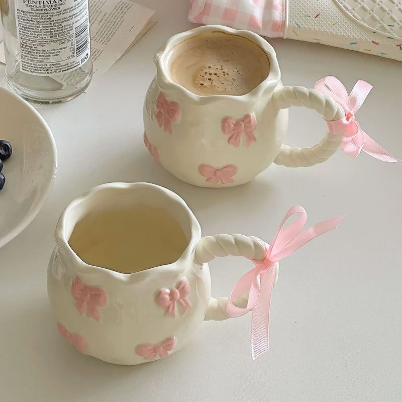 Handcrafted Bow Ceramic Mug – Charming Ribbon-Design Coffee & Tea Cup