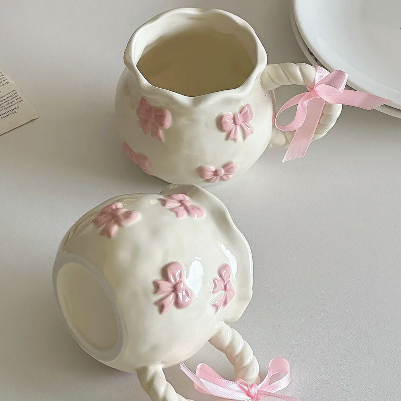 Handcrafted Bow Ceramic Mug – Charming Ribbon-Design Coffee & Tea Cup