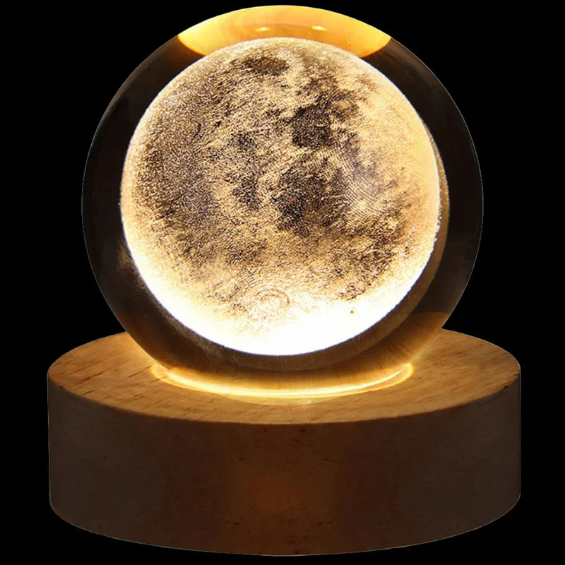 3D Galaxy Crystal Ball Lamp – Illuminated Planet Night Light with Wooden Base