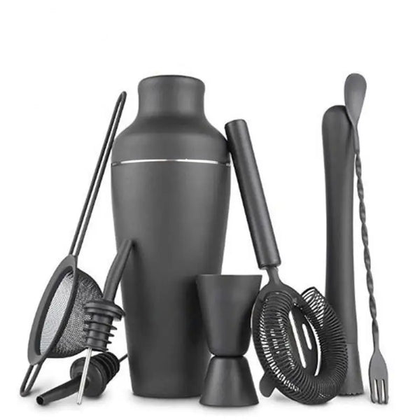 8-Piece Matte Black Stainless Steel Cocktail Shaker Set – Professional Bar Tool Kit for Home and Parties