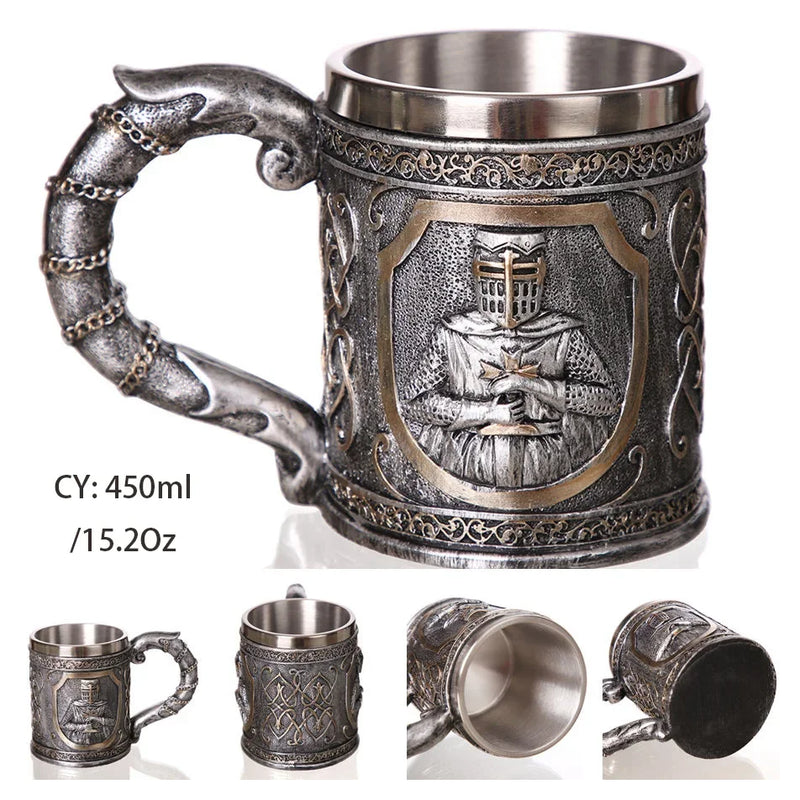 Medieval Dragon Stainless Steel Tankard – Unique Gothic Resin Mug for Coffee, Tea, or Beer