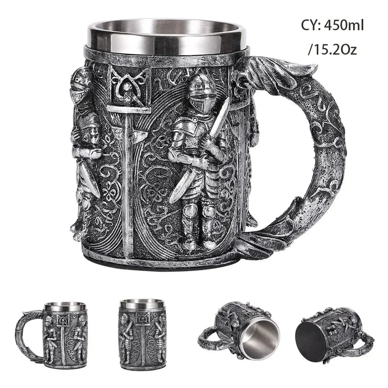 Medieval Dragon Stainless Steel Tankard – Unique Gothic Resin Mug for Coffee, Tea, or Beer