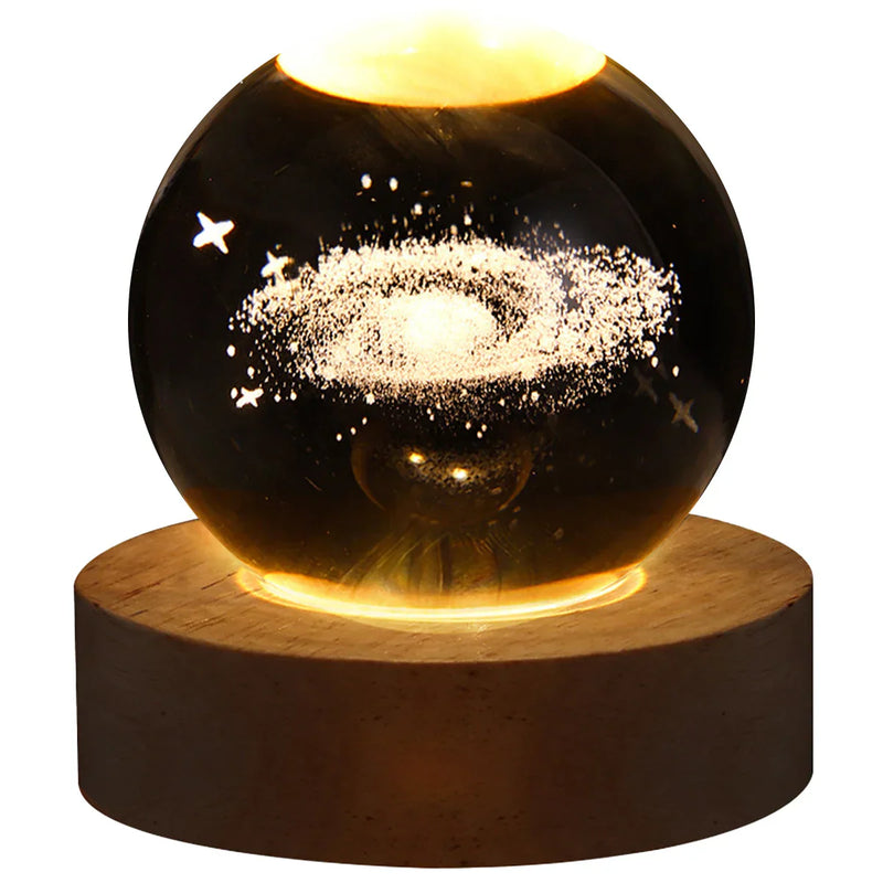 3D Galaxy Crystal Ball Lamp – Illuminated Planet Night Light with Wooden Base